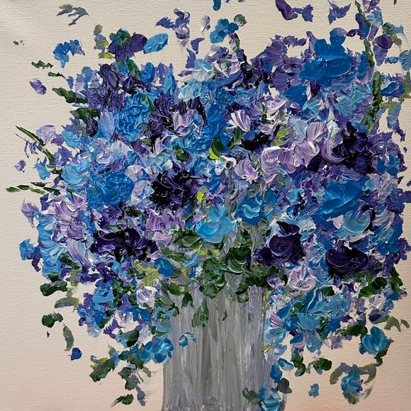 Other - ORIGINAL ACRYLIC FLORAL TEXTURIZED PAINTING SIZE 14” x 14” inch